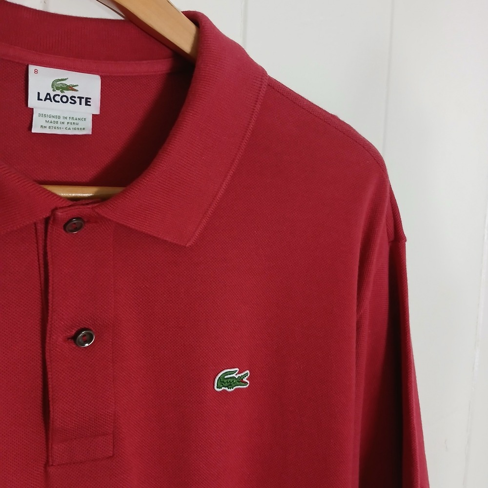 Lacoste Polo Shirt Mens 8 Red‎ Short Sleeve Pique Cotton Crocodile Logo 5191L